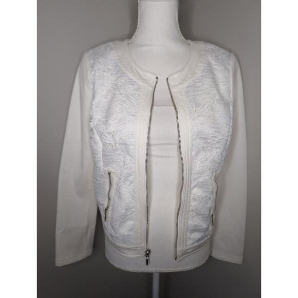 White House Black Market lace denim feminine zip up jacket - Picture 4 of 9